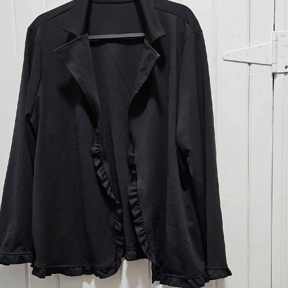 Black Ruffled Open Front Jacket